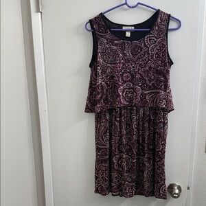 LOFT Burgundy and Black Paisley Midi Dress